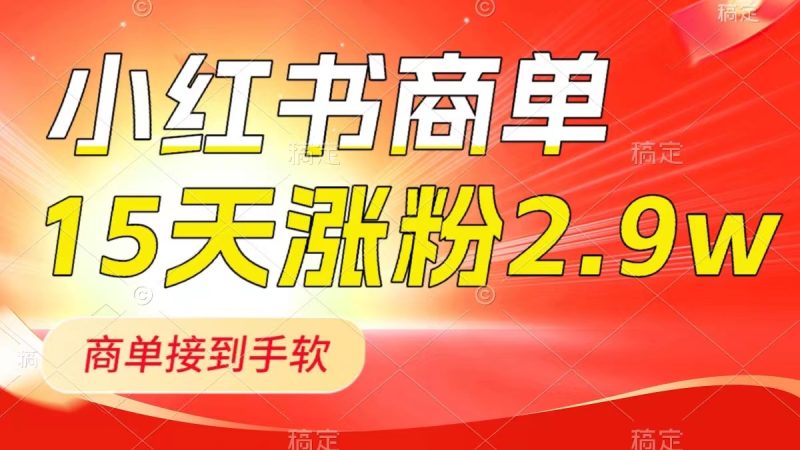 小红书商单最新玩法,新号15天2.9w粉,商单接到手软,1分钟一篇笔记睿集资源栈-网赚项目-副业赚钱-互联网创业-资源整合睿集资源栈