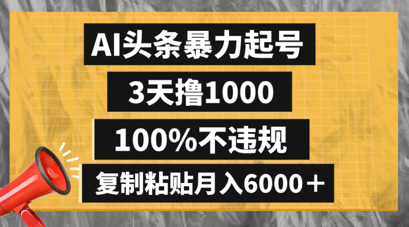 AI头条暴力起号,3天撸1000,100%不违规,复制粘贴月入6000+睿集资源栈-网赚项目-副业赚钱-互联网创业-资源整合睿集资源栈