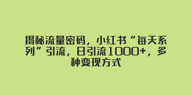 揭秘流量密码，小红书“每天系列”引流，日引流1000+，多种变现方式睿集资源栈-网赚项目-副业赚钱-互联网创业-资源整合睿集资源栈