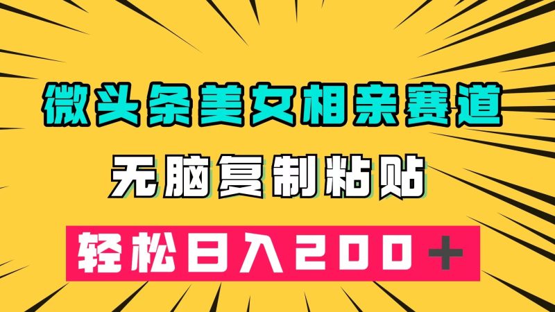 (7559期)微头条冷门美女相亲赛道,无脑复制粘贴,轻松日入200+睿集资源栈-网赚项目-副业赚钱-互联网创业-资源整合睿集资源栈