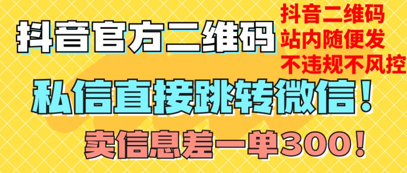 价值3000的技术!抖音二维码直跳微信!站内无限发不违规!睿集资源栈-网赚项目-副业赚钱-互联网创业-资源整合睿集资源栈