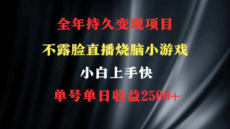 2024年 最优项目,烧脑小游戏不露脸直播  小白上手快 无门槛 一天收益2500+睿集资源栈-网赚项目-副业赚钱-互联网创业-资源整合睿集资源栈