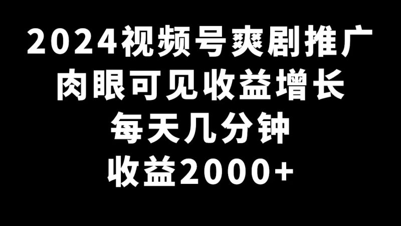 2024视频号爽剧推广,肉眼可见的收益增长,每天几分钟收益2000+睿集资源栈-网赚项目-副业赚钱-互联网创业-资源整合睿集资源栈