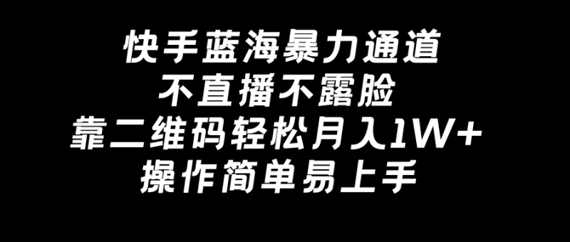 快手蓝海暴力通道,不直播不露脸,靠二维码轻松月入1W+,操作简单易上手睿集资源栈-网赚项目-副业赚钱-互联网创业-资源整合睿集资源栈