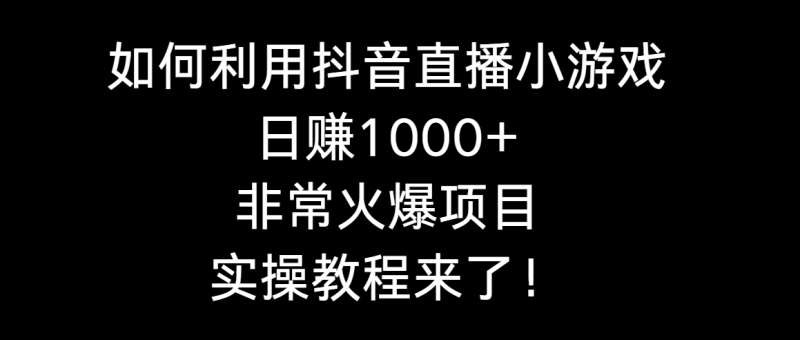 如何利用抖音直播小游戏日赚1000+,非常火爆项目,实操教程来了!睿集资源栈-网赚项目-副业赚钱-互联网创业-资源整合睿集资源栈