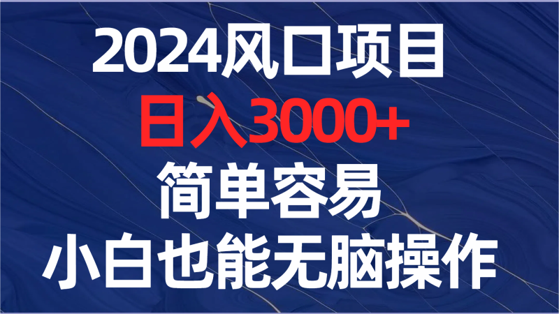 2024风口项目,日入3000+,简单容易,小白也能无脑操作睿集资源栈-网赚项目-副业赚钱-互联网创业-资源整合睿集资源栈