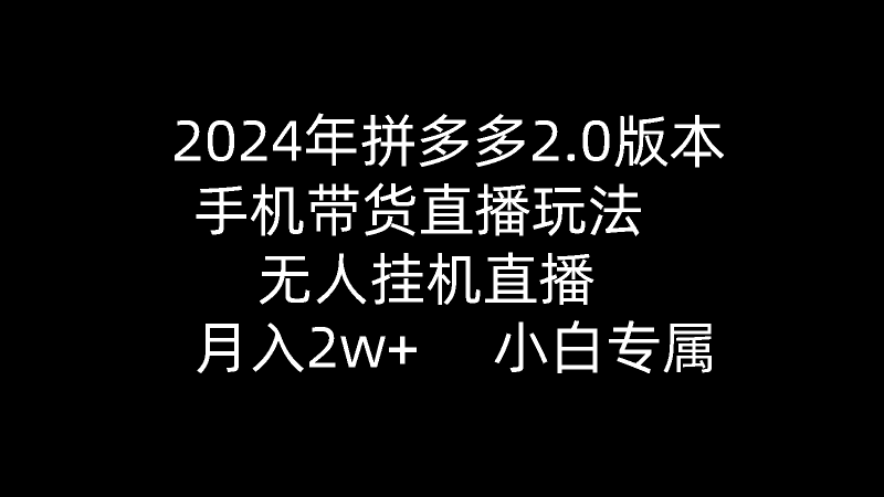 2024年拼多多2.0版本,手机带货直播玩法,无人挂机直播, 月入2w+, 小…睿集资源栈-网赚项目-副业赚钱-互联网创业-资源整合睿集资源栈