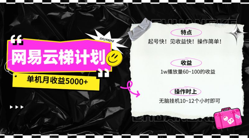 最新网易云梯计划网页版,单机月收益5000+!可放大操作睿集资源栈-网赚项目-副业赚钱-互联网创业-资源整合睿集资源栈