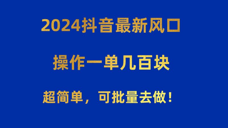 2024抖音最新风口!操作一单几百块!超简单,可批量去做!!!睿集资源栈-网赚项目-副业赚钱-互联网创业-资源整合睿集资源栈