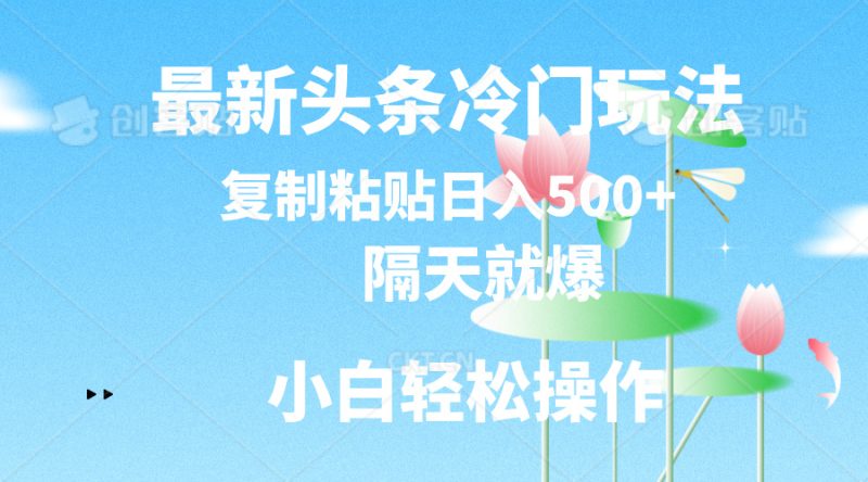 最新头条冷门玩法,隔天就爆,复制粘贴日入500+睿集资源栈-网赚项目-副业赚钱-互联网创业-资源整合睿集资源栈