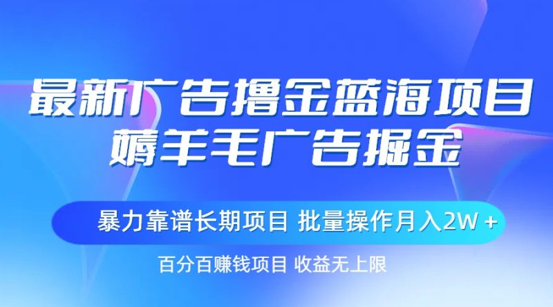 最新广告撸金蓝海项目,薅羊毛广告掘金 长期项目 批量操作月入2W+睿集资源栈-网赚项目-副业赚钱-互联网创业-资源整合睿集资源栈