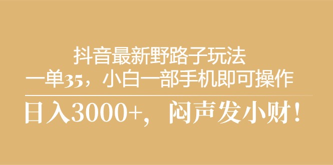 抖音最新野路子玩法，一单35，小白一部手机即可操作，，日入3000+，闷…睿集资源栈-网赚项目-副业赚钱-互联网创业-资源整合睿集资源栈