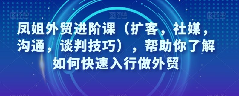 凤姐外贸进阶课(扩客,社媒,沟通,谈判技巧),帮助你了解如何快速入行做外贸睿集资源栈-网赚项目-副业赚钱-互联网创业-资源整合睿集资源栈