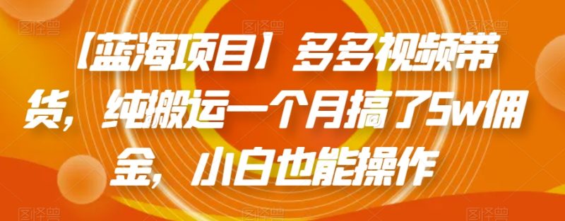 【蓝海项目】多多视频带货,纯搬运一个月搞了5w佣金,小白也能操作【揭秘】睿集资源栈-网赚项目-副业赚钱-互联网创业-资源整合睿集资源栈