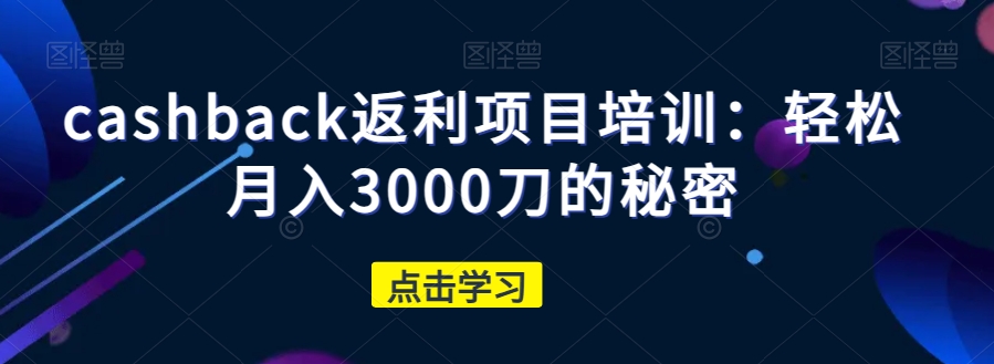 cashback返利项目培训：轻松月入3000刀的秘密睿集资源栈-网赚项目-副业赚钱-互联网创业-资源整合睿集资源栈