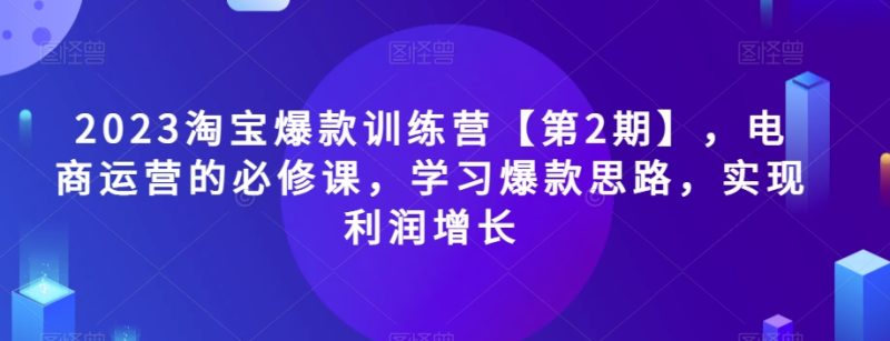 2023淘宝爆款训练营【第2期】,电商运营的必修课,学习爆款思路,实现利润增长睿集资源栈-网赚项目-副业赚钱-互联网创业-资源整合睿集资源栈