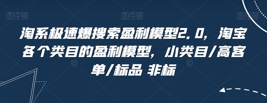 淘系极速爆搜索盈利模型2.0，淘宝各个类目的盈利模型，小类目/高客单/标品 非标睿集资源栈-网赚项目-副业赚钱-互联网创业-资源整合睿集资源栈