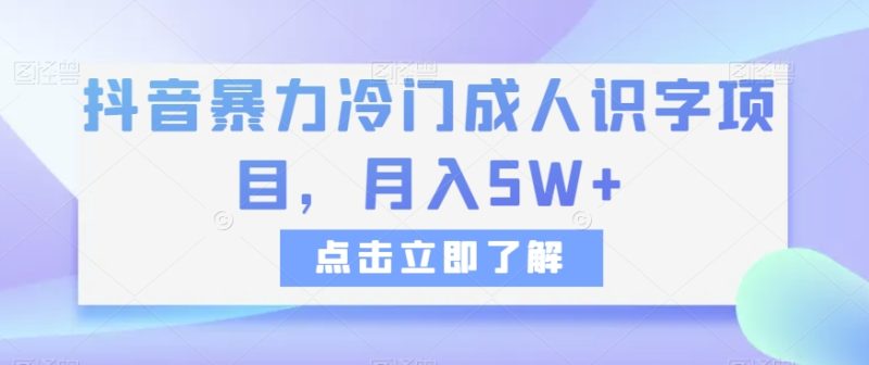 抖音暴力冷门成人识字项目,月入5W+【揭秘】睿集资源栈-网赚项目-副业赚钱-互联网创业-资源整合睿集资源栈