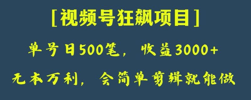 日收款500笔,纯利润3000+,视频号狂飙项目,会简单剪辑就能做【揭秘】睿集资源栈-网赚项目-副业赚钱-互联网创业-资源整合睿集资源栈