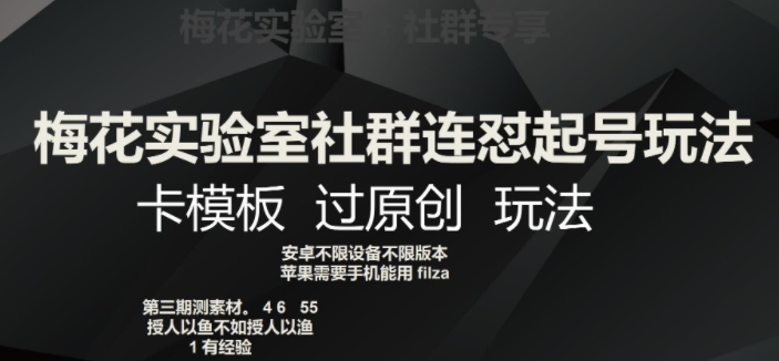 梅花实验室社群连怼起号玩法，卡模板过原创玩法【揭秘】睿集资源栈-网赚项目-副业赚钱-互联网创业-资源整合睿集资源栈