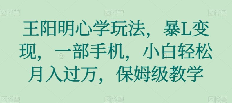 王阳明心学玩法,暴L变现,一部手机,小白轻松月入过万,保姆级教学【揭秘】睿集资源栈-网赚项目-副业赚钱-互联网创业-资源整合睿集资源栈