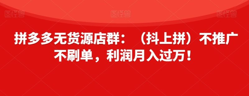 拼多多无货源店群:(抖上拼)不推广不刷单,利润月入过万!【揭秘】睿集资源栈-网赚项目-副业赚钱-互联网创业-资源整合睿集资源栈