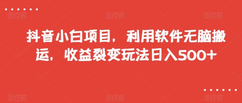 抖音小白项目,利用软件无脑搬运,收益裂变玩法日入500+【揭秘】睿集资源栈-网赚项目-副业赚钱-互联网创业-资源整合睿集资源栈