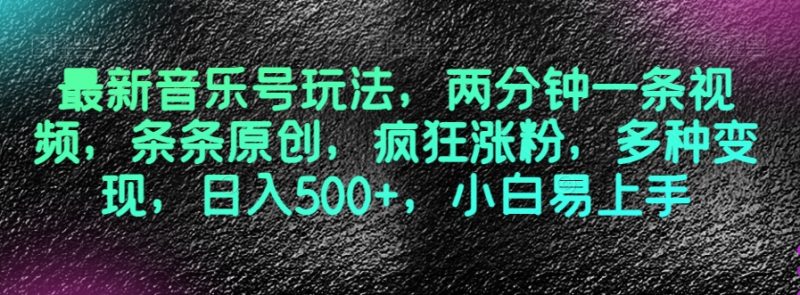 最新音乐号玩法，两分钟一条视频，条条原创，疯狂涨粉，多种变现，日入500+，小白易上手【揭秘】睿集资源栈-网赚项目-副业赚钱-互联网创业-资源整合睿集资源栈