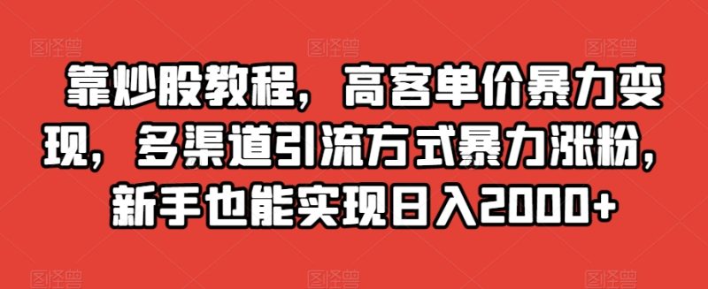 靠炒股教程，高客单价暴力变现，多渠道引流方式暴力涨粉，新手也能实现日入2000+【揭秘】睿集资源栈-网赚项目-副业赚钱-互联网创业-资源整合睿集资源栈