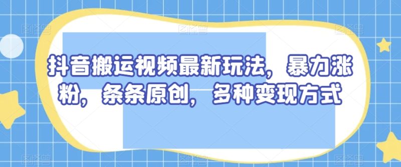 抖音搬运视频最新玩法,暴力涨粉,条条原创,多种变现方式【揭秘】睿集资源栈-网赚项目-副业赚钱-互联网创业-资源整合睿集资源栈