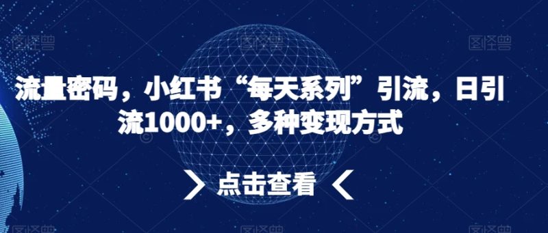 流量密码,小红书“每天系列”引流,日引流1000+,多种变现方式【揭秘】睿集资源栈-网赚项目-副业赚钱-互联网创业-资源整合睿集资源栈