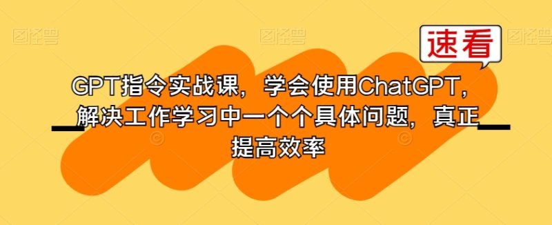 GPT指令实战课,学会使用ChatGPT,解决工作学习中一个个具体问题,真正提高效率睿集资源栈-网赚项目-副业赚钱-互联网创业-资源整合睿集资源栈
