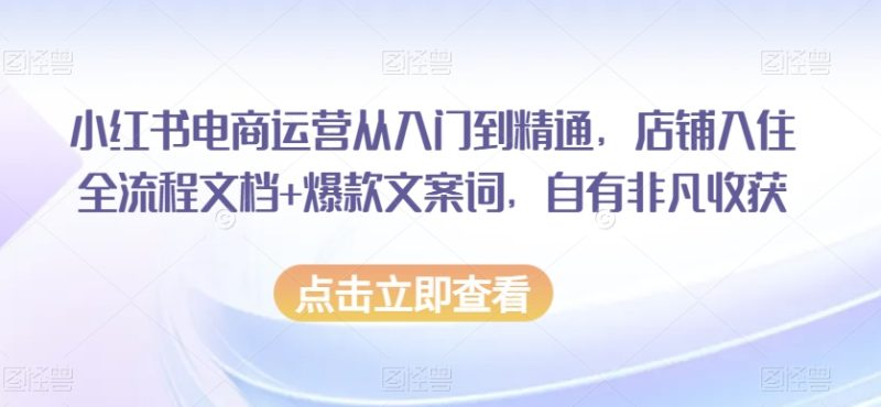 小红书电商运营从入门到精通,店铺入住全流程文档+爆款文案词,自有非凡收获睿集资源栈-网赚项目-副业赚钱-互联网创业-资源整合睿集资源栈