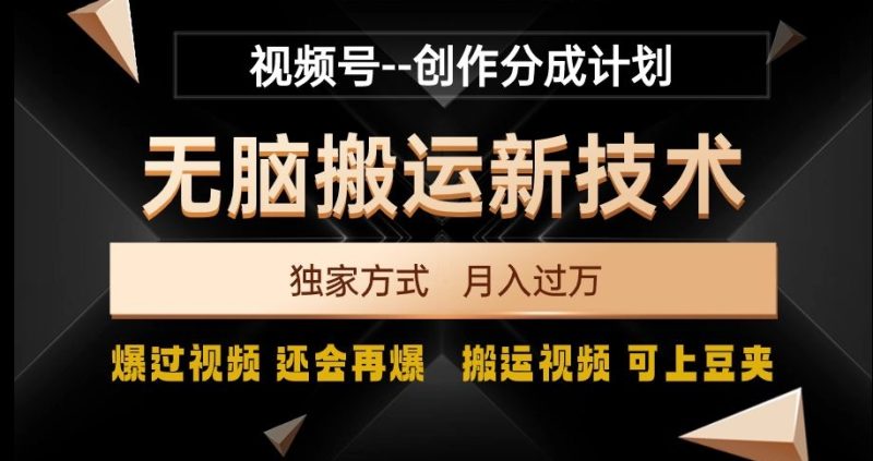 视频号无脑搬运新技术，破原创壕流量，独家方式，爆过视频，还会再爆【揭秘】睿集资源栈-网赚项目-副业赚钱-互联网创业-资源整合睿集资源栈