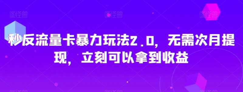 秒反流量卡暴力玩法2.0,无需次月提现,立刻可以拿到收益【揭秘】睿集资源栈-网赚项目-副业赚钱-互联网创业-资源整合睿集资源栈