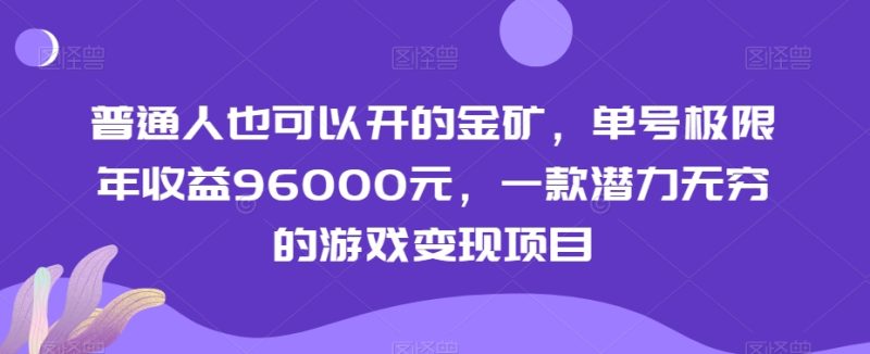 普通人也可以开的金矿,单号极限年收益96000元,一款潜力无穷的游戏变现项目【揭秘】睿集资源栈-网赚项目-副业赚钱-互联网创业-资源整合睿集资源栈