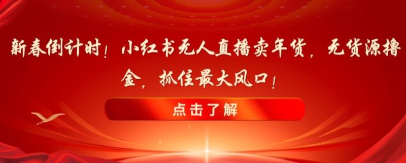 新春倒计时！小红书无人直播卖年货，无货源撸金，抓住最大风口【揭秘】睿集资源栈-网赚项目-副业赚钱-互联网创业-资源整合睿集资源栈