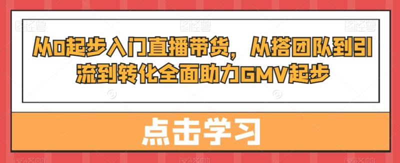 从0起步入门直播带货,从搭团队到引流到转化全面助力GMV起步睿集资源栈-网赚项目-副业赚钱-互联网创业-资源整合睿集资源栈