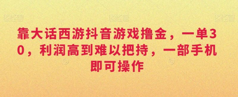 靠大话西游抖音游戏撸金,一单30,利润高到难以把持,一部手机即可操作,日入3000+睿集资源栈-网赚项目-副业赚钱-互联网创业-资源整合睿集资源栈