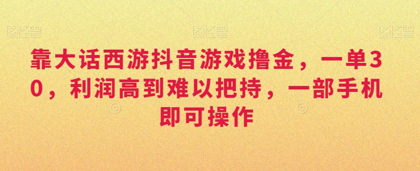 靠大话西游抖音游戏撸金，一单30，利润高到难以把持，一部手机即可操作，日入3000+睿集资源栈-网赚项目-副业赚钱-互联网创业-资源整合睿集资源栈