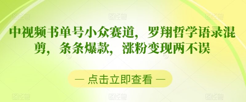 中视频书单号小众赛道,罗翔哲学语录混剪,条条爆款,涨粉变现两不误睿集资源栈-网赚项目-副业赚钱-互联网创业-资源整合睿集资源栈