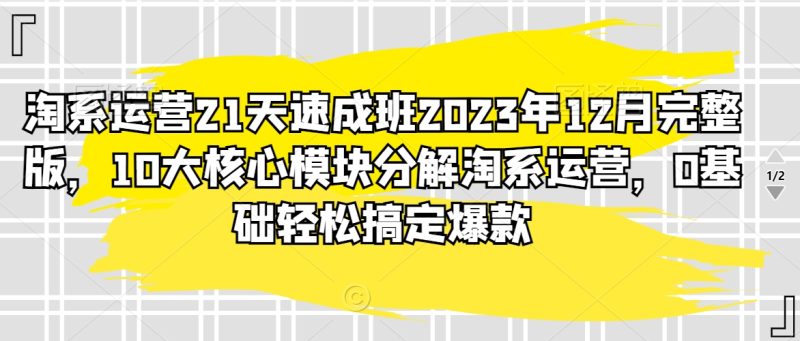 淘系运营21天速成班2023年12月完整版,10大核心模块分解淘系运营,0基础轻松搞定爆款睿集资源栈-网赚项目-副业赚钱-互联网创业-资源整合睿集资源栈