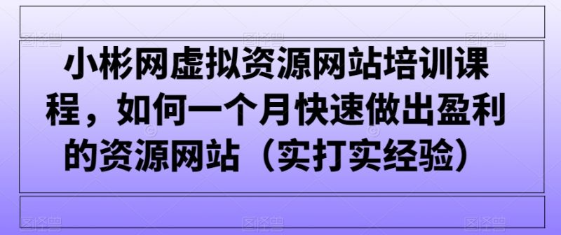 小彬网虚拟资源网站培训课程,如何一个月快速做出盈利的资源网站(实打实经验)睿集资源栈-网赚项目-副业赚钱-互联网创业-资源整合睿集资源栈