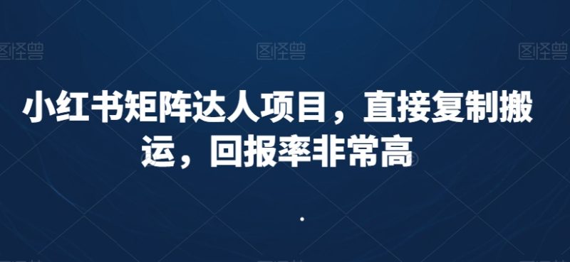 小红书矩阵达人项目,直接复制搬运,回报率非常高睿集资源栈-网赚项目-副业赚钱-互联网创业-资源整合睿集资源栈