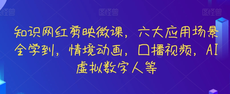 知识网红剪映微课，六大应用场景全学到，情境动画，囗播视频，AI虚拟数字人等睿集资源栈-网赚项目-副业赚钱-互联网创业-资源整合睿集资源栈