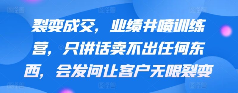 裂变成交,业绩井喷训练营,只讲话卖不出任何东西,会发问让客户无限裂变睿集资源栈-网赚项目-副业赚钱-互联网创业-资源整合睿集资源栈
