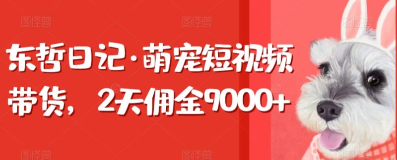 东哲日记·萌宠短视频带货,2天佣金9000+睿集资源栈-网赚项目-副业赚钱-互联网创业-资源整合睿集资源栈