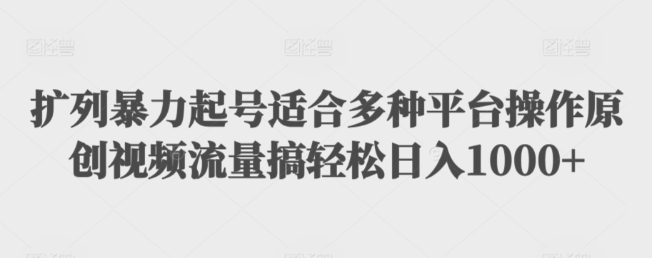 扩列暴力起号适合多种平台操作原创视频流量搞轻松日入1000+睿集资源栈-网赚项目-副业赚钱-互联网创业-资源整合睿集资源栈