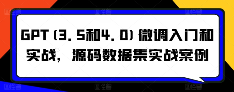 GPT(3.5和4.0)微调入门和实战，源码数据集实战案例睿集资源栈-网赚项目-副业赚钱-互联网创业-资源整合睿集资源栈