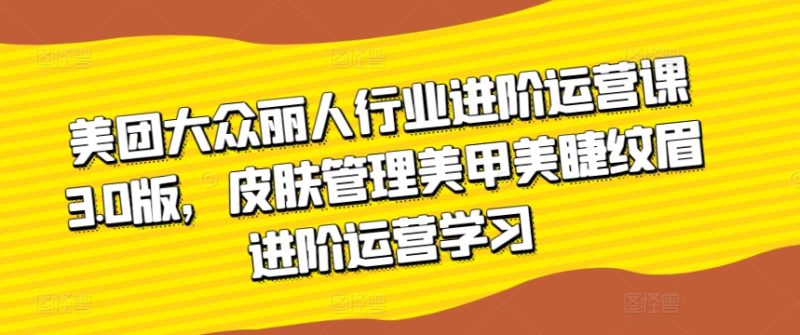 美团大众丽人行业进阶运营课3.0版,皮肤管理美甲美睫纹眉进阶运营学习睿集资源栈-网赚项目-副业赚钱-互联网创业-资源整合睿集资源栈